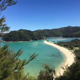 Golden sands and turquoise water at Anchorage Bay on the Abel Tasman Coastal Track