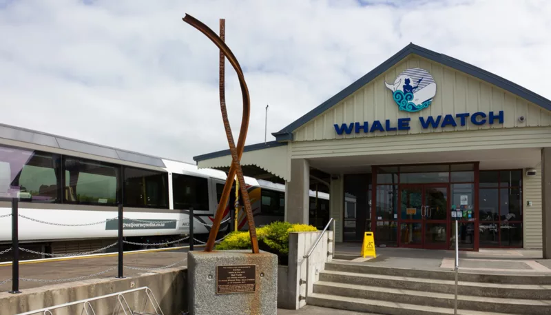 Coastal Pacific train outside Whale Watch station in Kaikōura, New Zealand