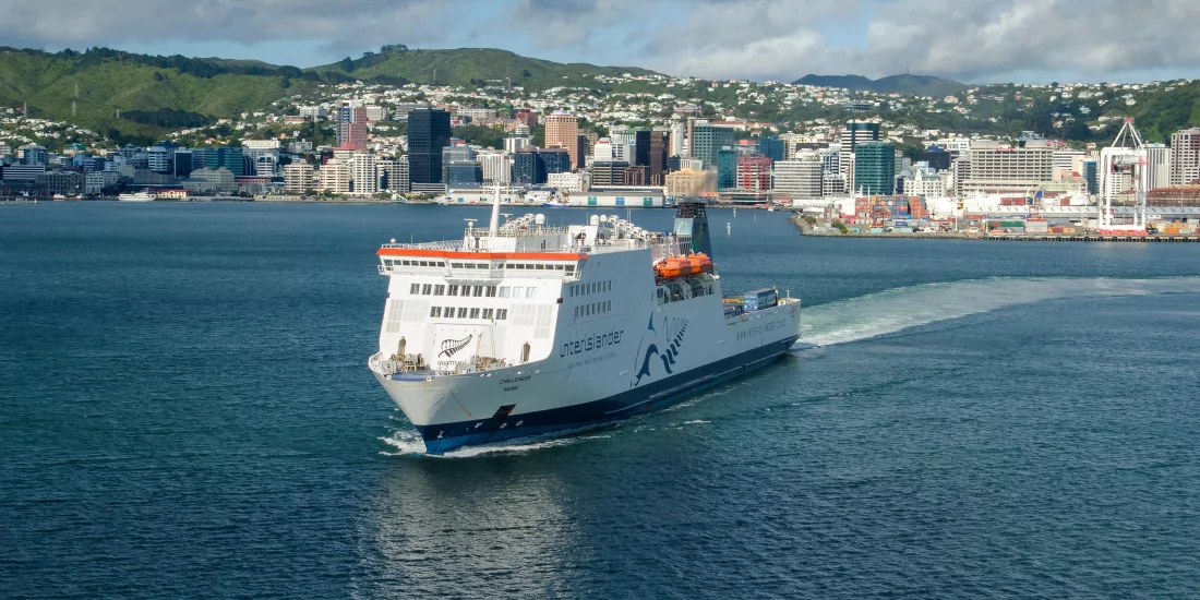 Interislander’s Kaitaki ferry departing Wellington