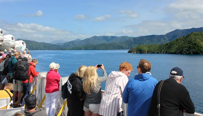 Scenic sailing past Blackwood Bay aboard Interislander ferry