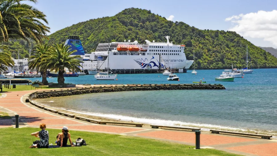 Interislander Kaitaki ferry moored at Picton waterfront