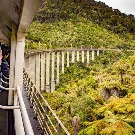 Northern Explorer train passing through the Hapuawhenua viaduct