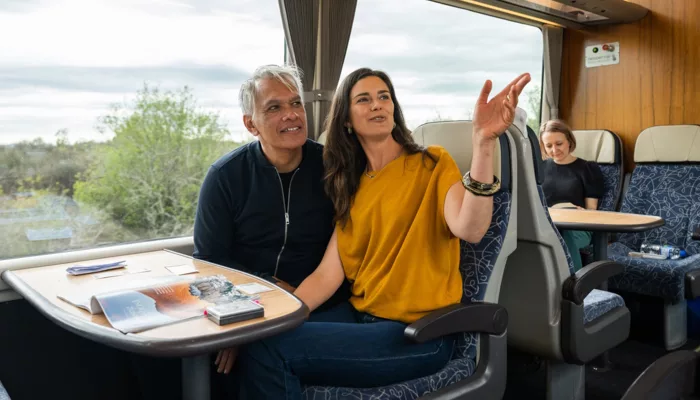Couple enjoying scenic Northern Explorer Train