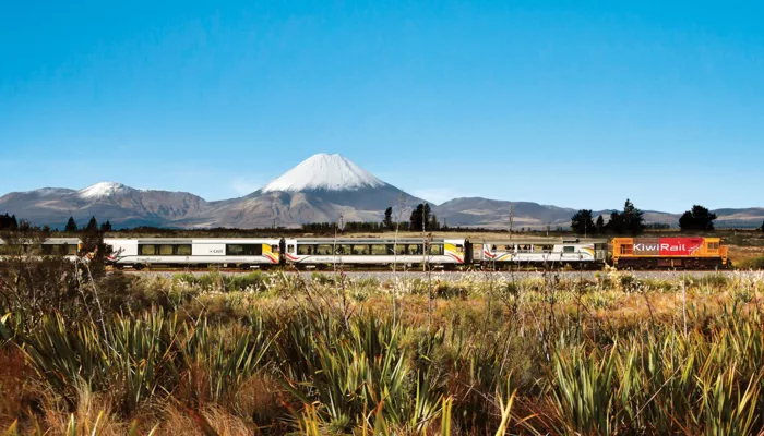Northern Explorer Train passing Tongariro National Park