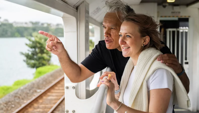Couple admiring Northern Explorer Train views