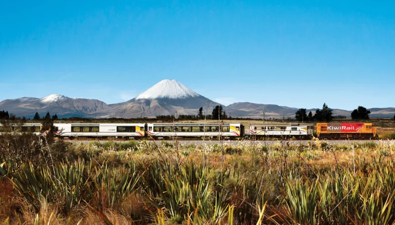 Northern Explorer Train passing Tongariro National Park