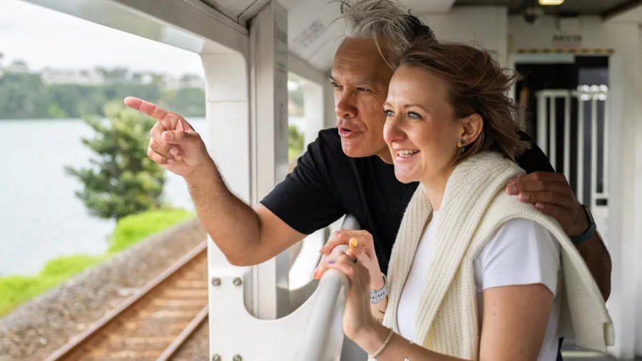 Couple admiring Northern Explorer Train views