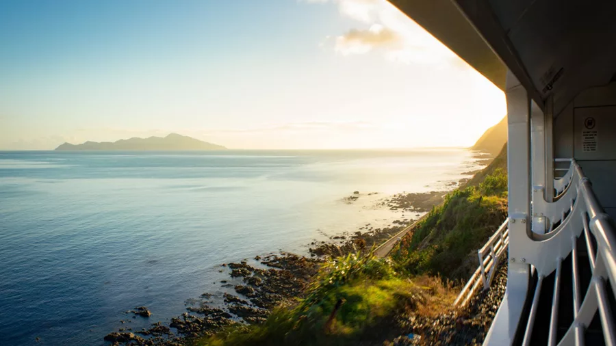 Northern Explorer train on Kapiti Coast, Wellington, North Island