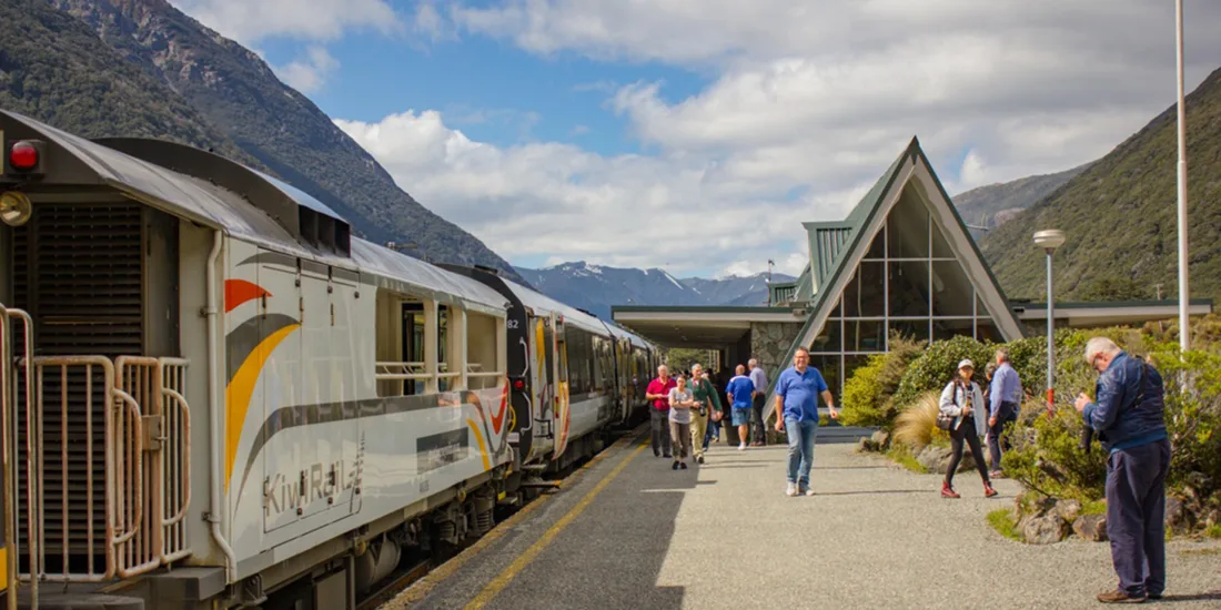 TranzAlpine at Arthur's Pass station in Canterbury