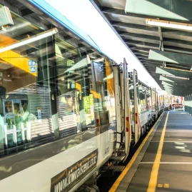 TranzAlpine train boarding at Christchurch Station platform