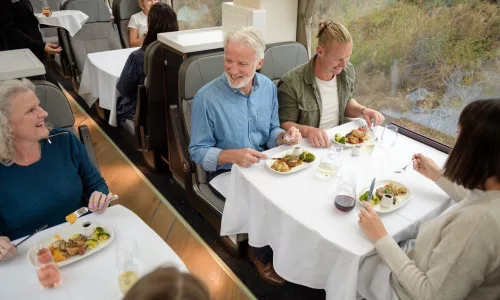 Evening dining experience in Scenic Plus on TranzAlpine train