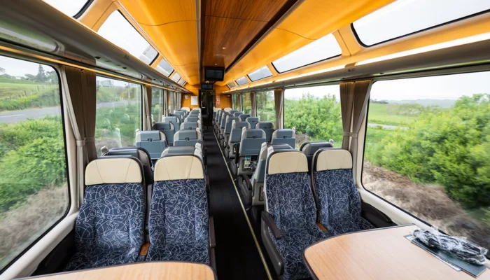 TranzAlpine train scenic interior with panoramic windows
