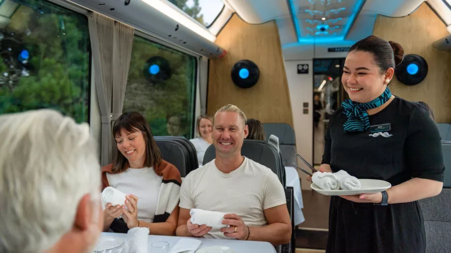 Scenic Plus carriage with hot towel service onboard TranzAlpine