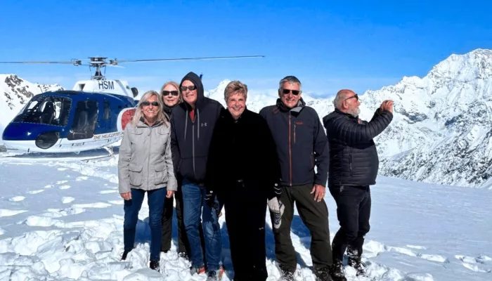 MoaTours guests on a Franz Josef Glacier helicopter landing experience