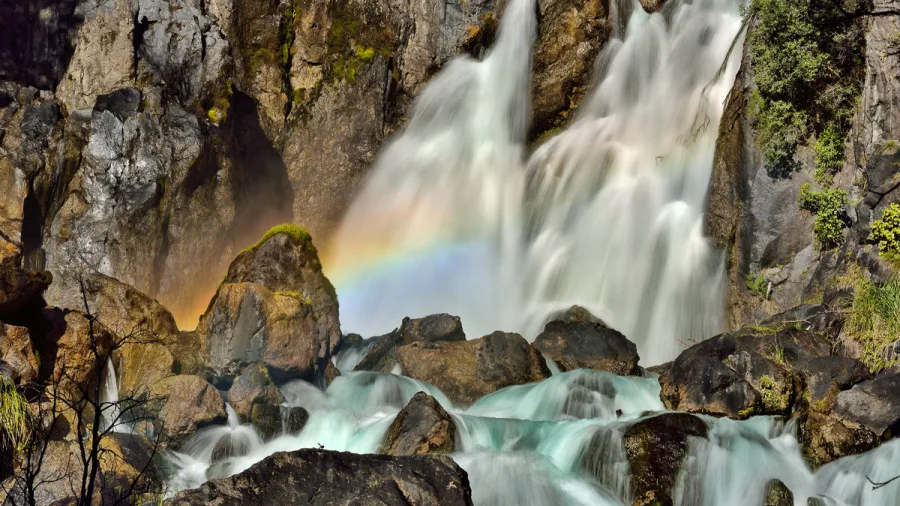 Tarawera Falls waterfall emerging from cliff face in Bay of Plenty, New Zealand