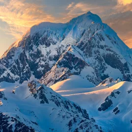 Aoraki / Mount Cook summit with surrounding glaciers in New Zealand