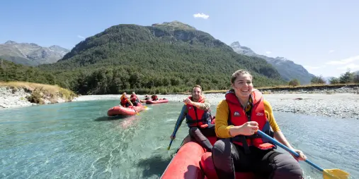 Happy Funyak paddlers exploring Glenorchy wilderness