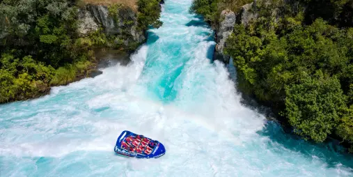 Huka Falls Jet boat heading towards the base of Huka Falls