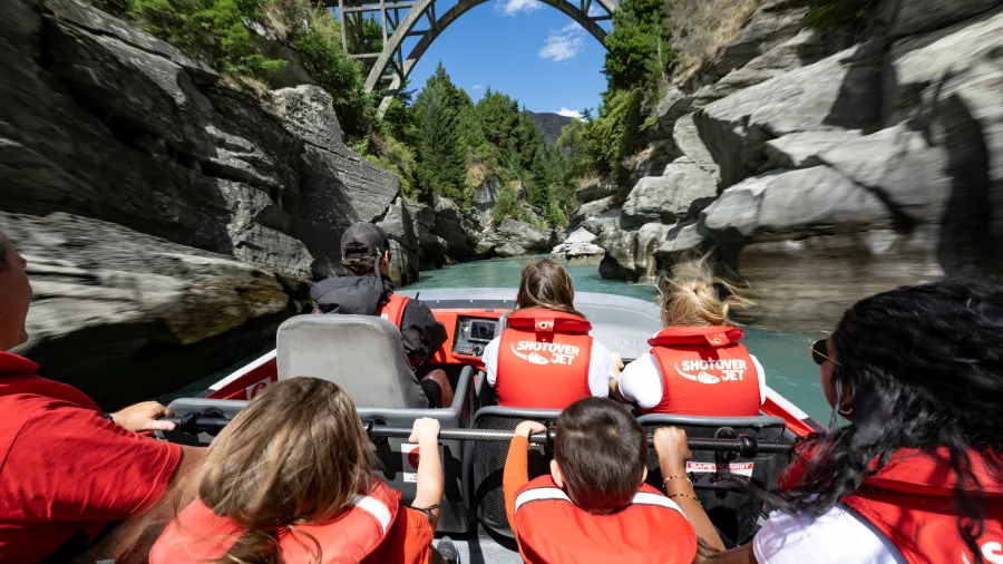 Jet boat near Edith Cavell Bridge in Queenstown