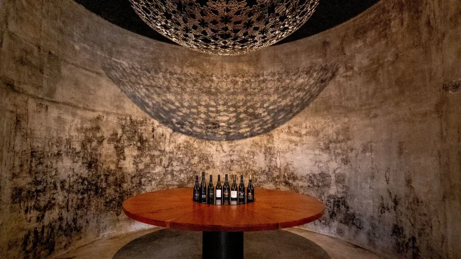 Architectural wine cellar at Gravity Winery in Upper Moutere, Nelson Tasman