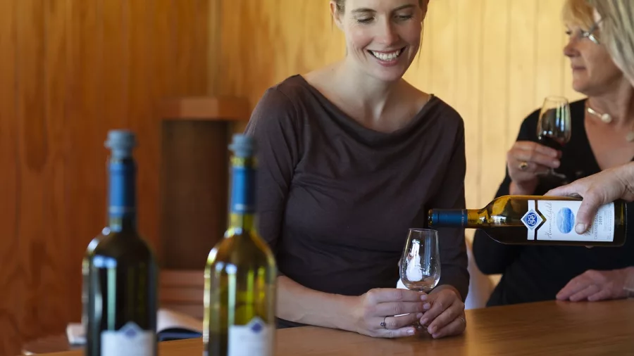 Wine tasting at Himmelsfeld Winery in Upper Moutere, Nelson Tasman