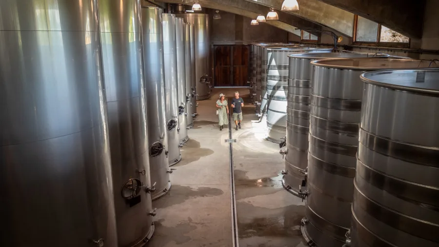 Wine fermentation tanks at Gravity Winery in Upper Moutere, Nelson