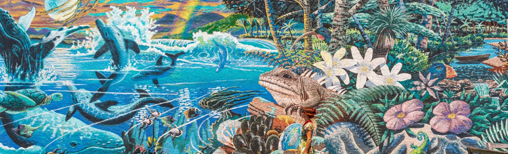 Colourful street art mural in Takaka, Golden Bay