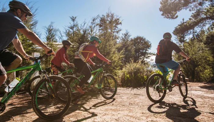 Group mountain biking Great Taste Trail in Kaiteriteri Recreation Reserve, Nelson Tasman