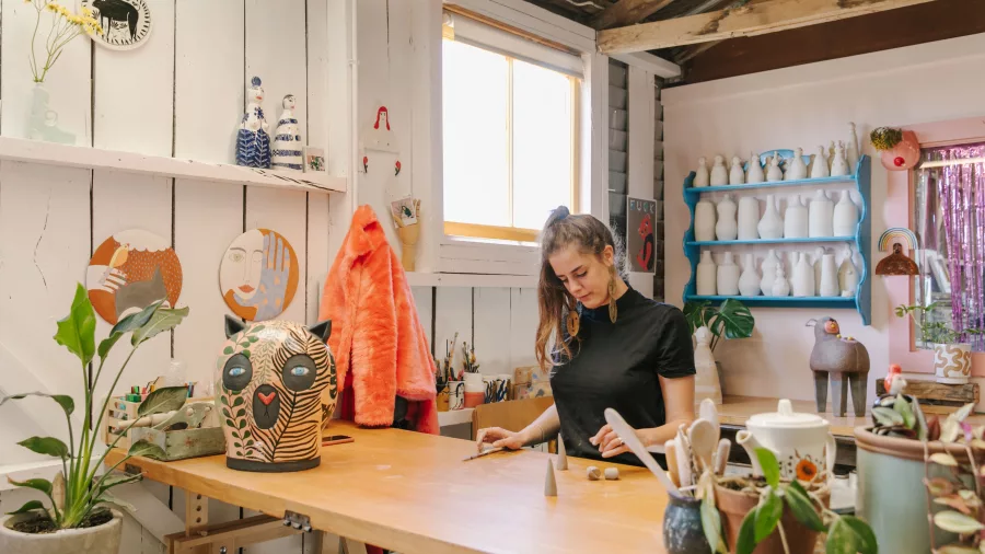 Zappekin ceramic artist at work in Motueka studio