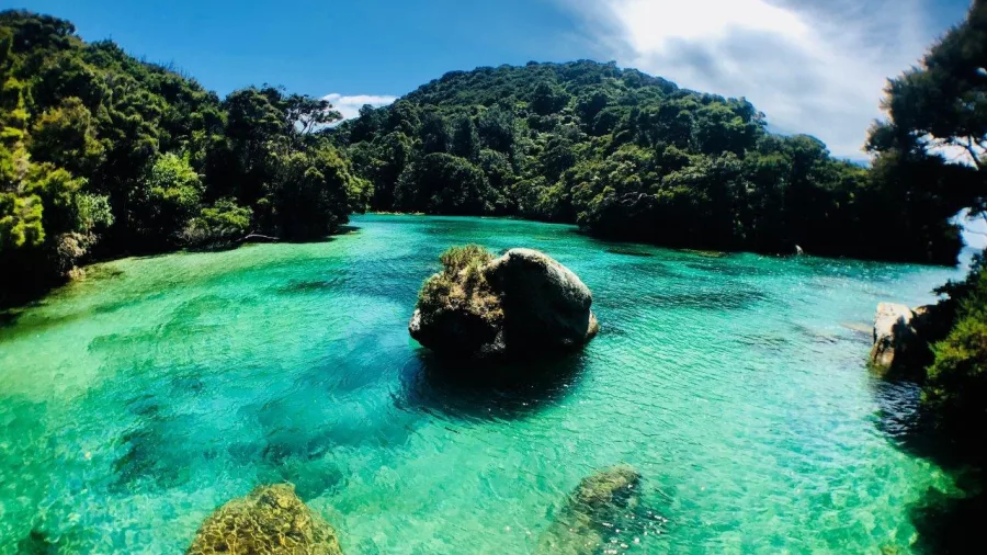 Crystal-clear waters at Shag Harbour between Awaroa and Onetahuti on the Abel Tasman Track