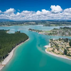 Aerial view of Mapua and Waimea Inlet in the Nelson Tasman region of New Zealand