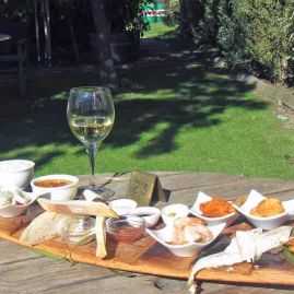 Petit Fleur tasting platter with wine on Moutere Hills E-bike tour