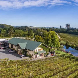 Aerial view of a vineyard estate surrounded by countryside in Kerikeri, Bay of Islands