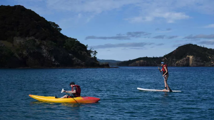 People kayaking and stand-up paddleboarding in Bay of Islands