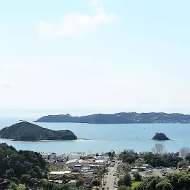 Aerial view of Paihia looking out to the Bay of Islands in Northland