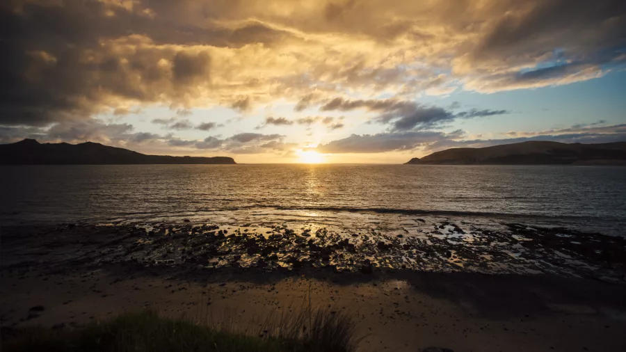 Golden sunset over Hokianga Harbour in Northland, New Zealand
