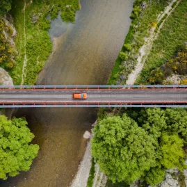 Aerial view of historic Ophir Bridge on the Central Otago Touring Route