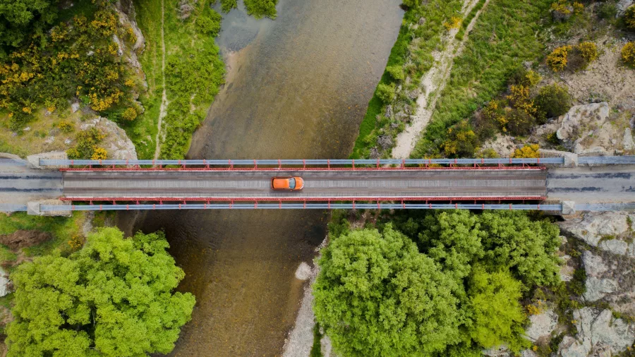 Aerial view of historic Ophir Bridge on the Central Otago Touring Route