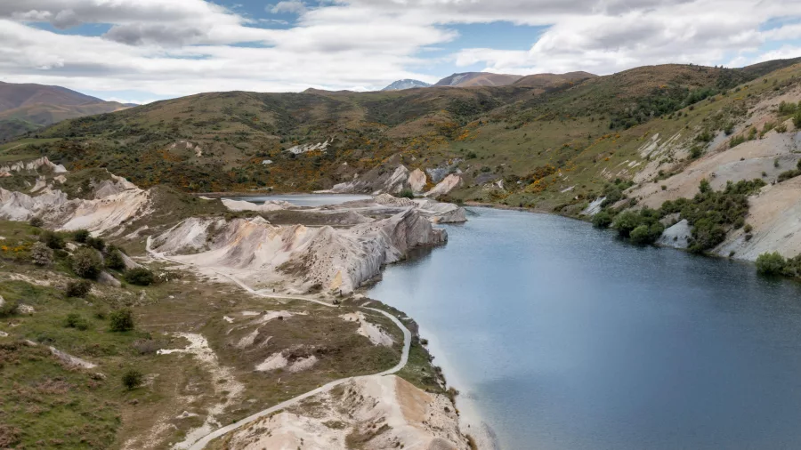 Blue Lake walking track winding through St Bathans terrain