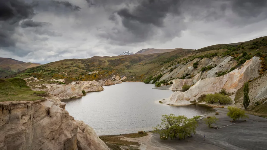 Moody skies over Blue Lake, St Bathans