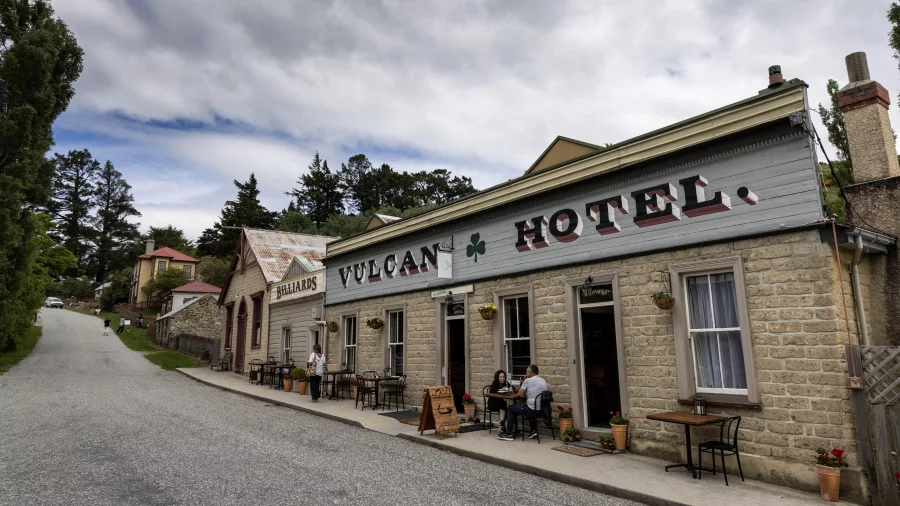 Street view of Vulcan Hotel in St Bathans, Central Otago