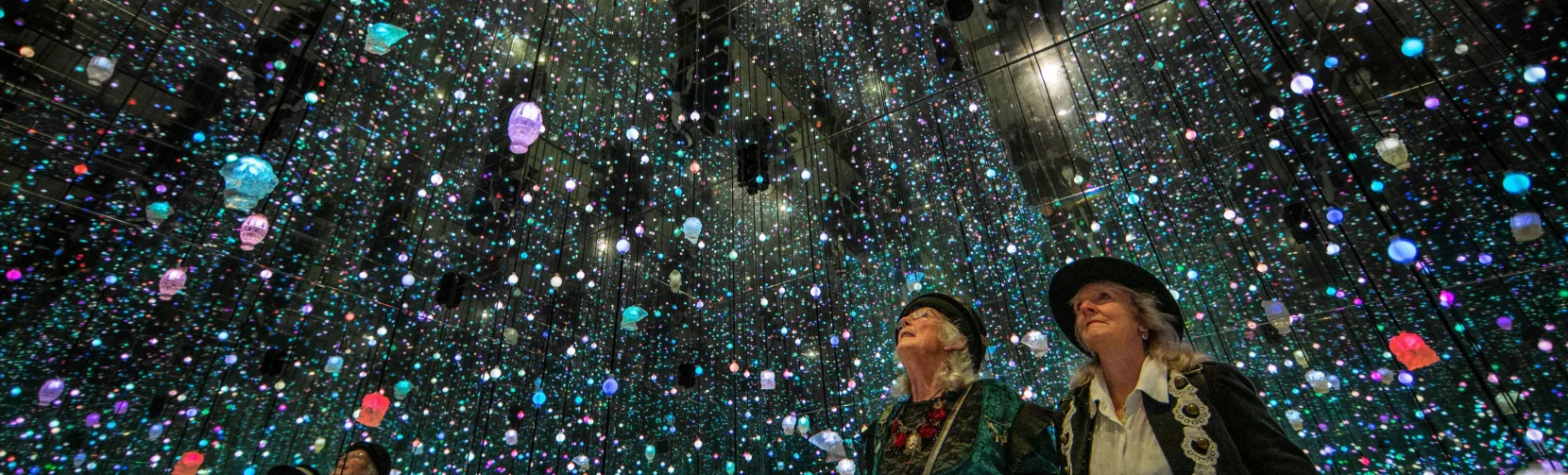 Visitors inside the immersive light installation at Steampunk HQ in Oamaru
