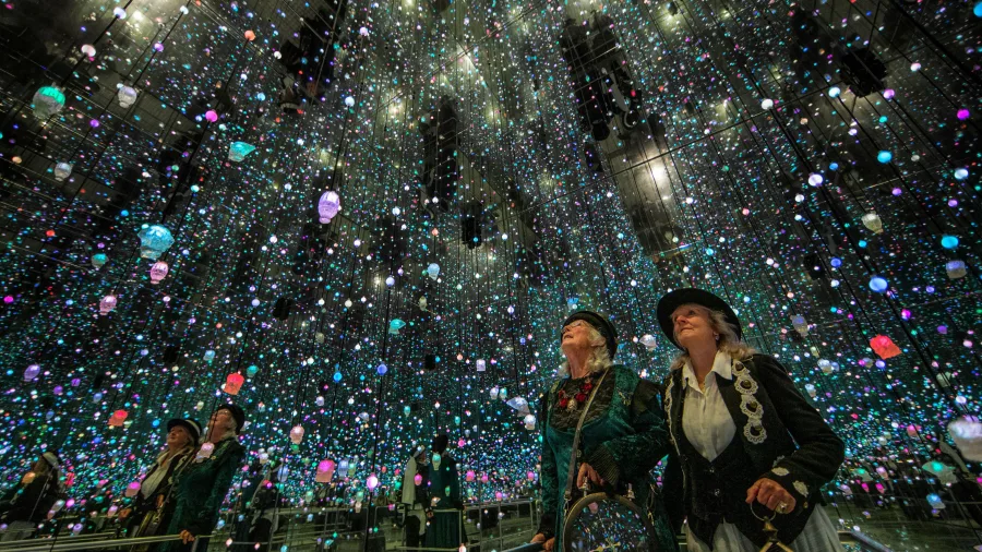 Visitors inside the immersive light installation at Steampunk HQ in Oamaru