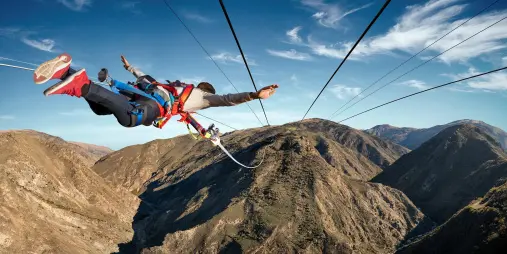 Male riding the Nevis Catapult in Queenstown