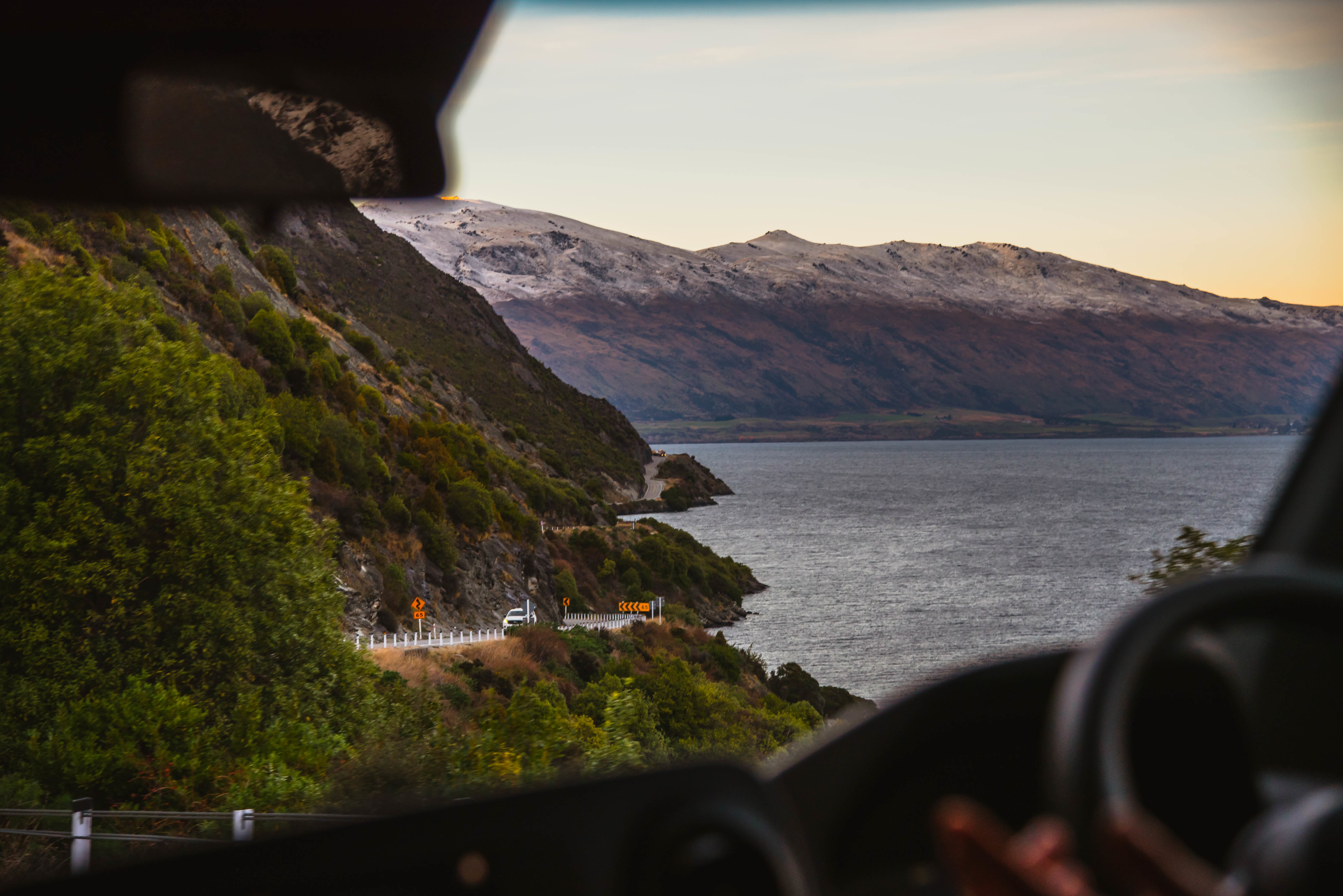 Scenic drive alongside Lake Wakatipu on the way to Milford Sound