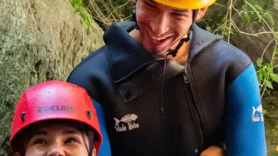 Two canyoners laughing during Camp Creek canyoning adventure