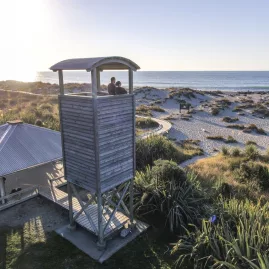 Ship Creek lookout tower on a coastal walk with dune views and native bush, West Coast New Zealand