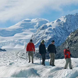 Group heli-hiking on the Tasman Glacier near Mount Cook in New Zealand