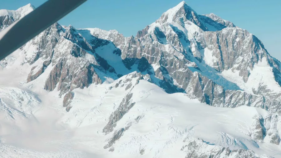 Aerial view of Aoraki Mount Cook and surrounding snow-covered peaks