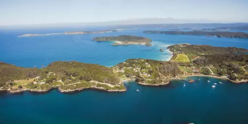 Eastern coastline of Stewart Island seen from a scenic flight